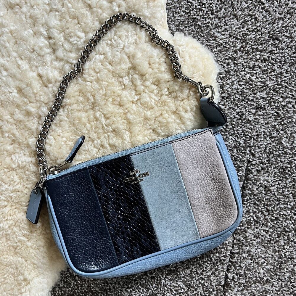 Rare Coach Colorblock Wristlet Pebbled Leather Cornflower Blue Suede Snake Y2K